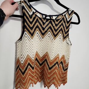 Mind Code Zigzag Knit Tank Top in Black, Cream, and Orange